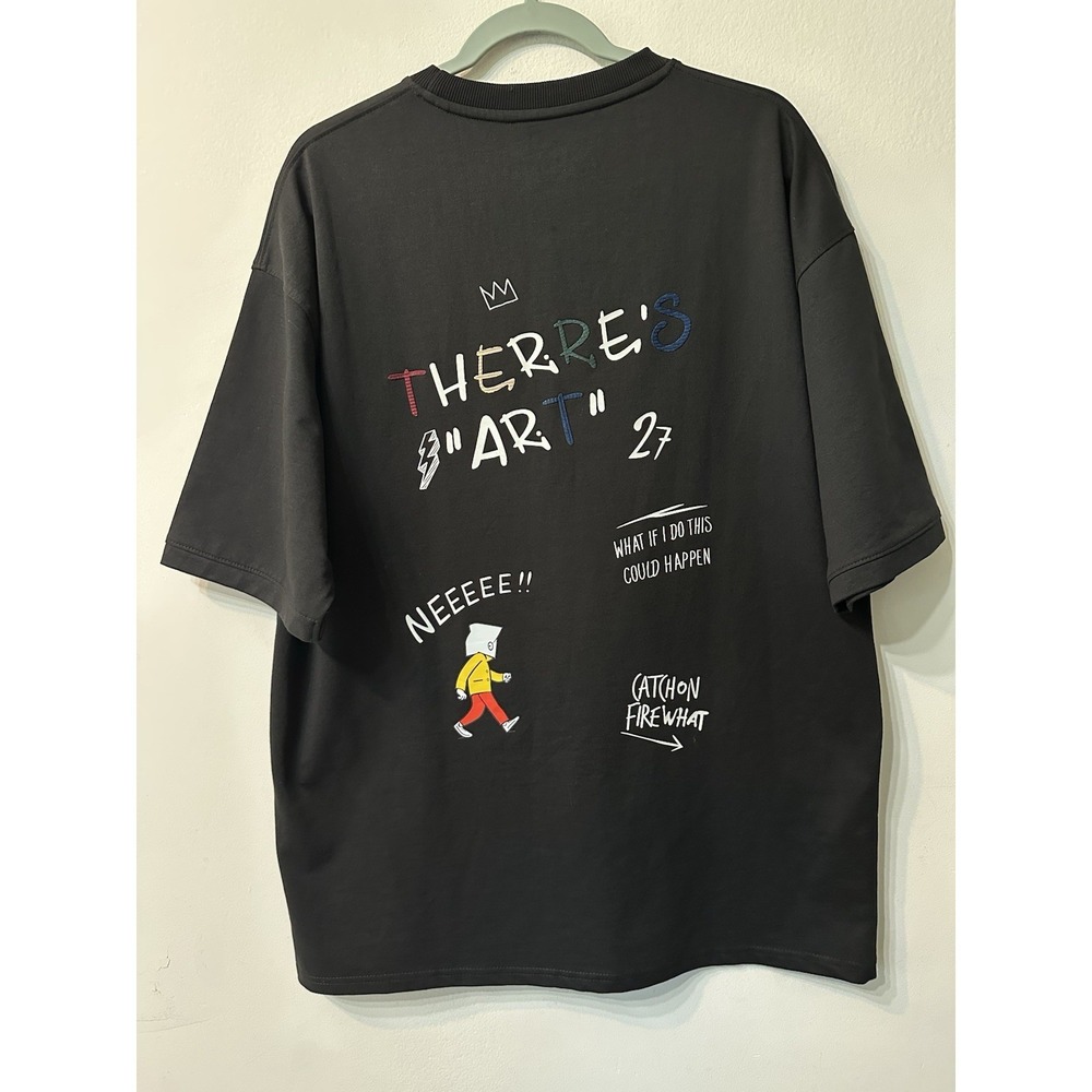Red Fox Mens XXL Black Streetwear Graphic T-Shirt Therres Art Embroidered Tee